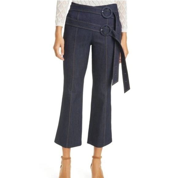 CINQ A SEPT JEANS dark wash NEW flared crop size 6 double belted design - Picture 1 of 7